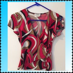 A Byer Red dressy v neck with flutter sleeves